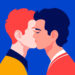 Two young men in profile. Homosexual couple in profile. LGBT. Vector flat illustration